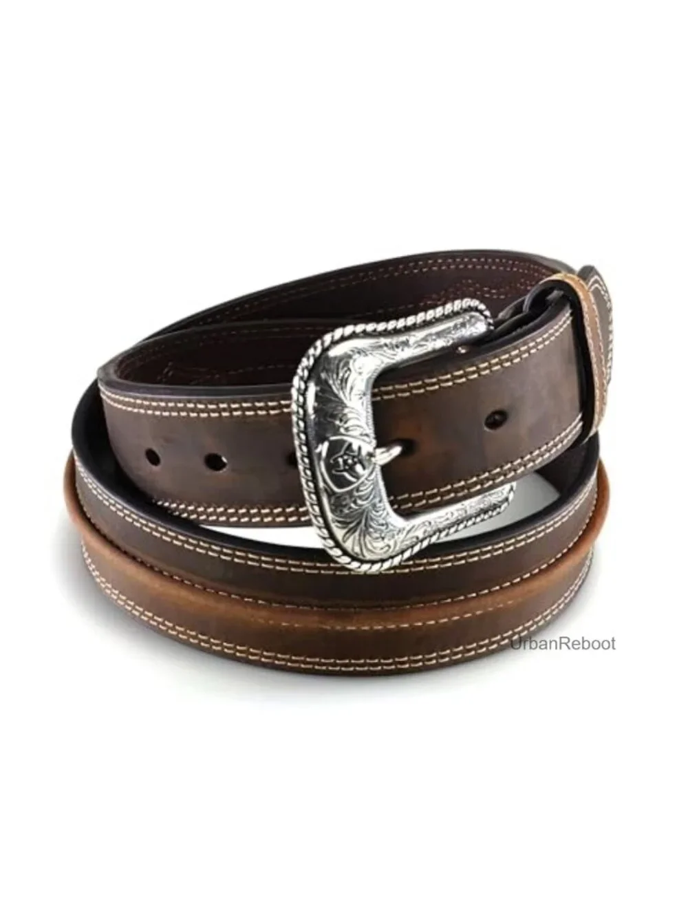 Distressed Leather Western Belt with Buckle - Men's